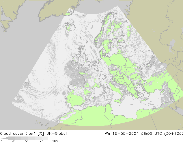 Bewolking (Laag) UK-Global wo 15.05.2024 06 UTC