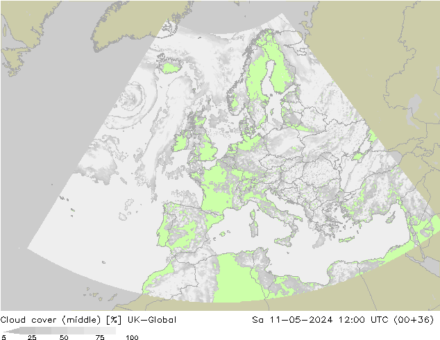 Bewolking (Middelb.) UK-Global za 11.05.2024 12 UTC