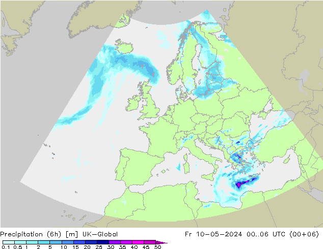 Yağış (6h) UK-Global Cu 10.05.2024 06 UTC