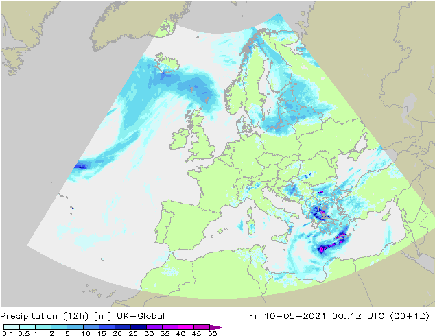 Precipitation (12h) UK-Global Fr 10.05.2024 12 UTC