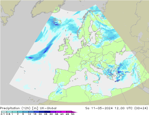 Precipitazione (12h) UK-Global sab 11.05.2024 00 UTC