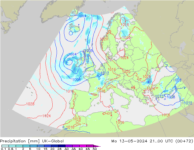 Srážky UK-Global Po 13.05.2024 00 UTC