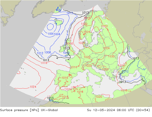 Surface pressure UK-Global Su 12.05.2024 06 UTC