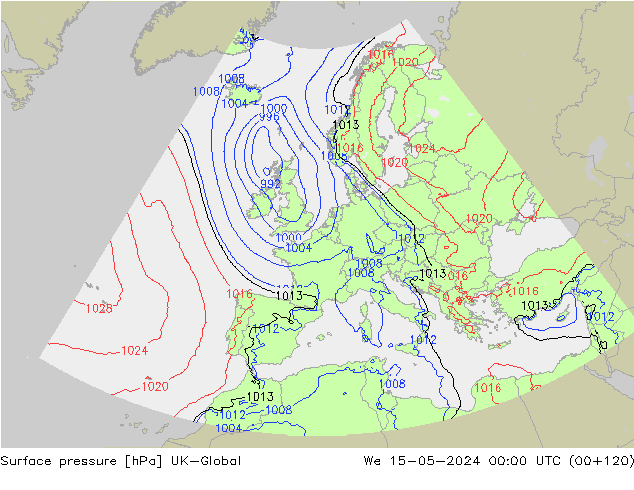 地面气压 UK-Global 星期三 15.05.2024 00 UTC