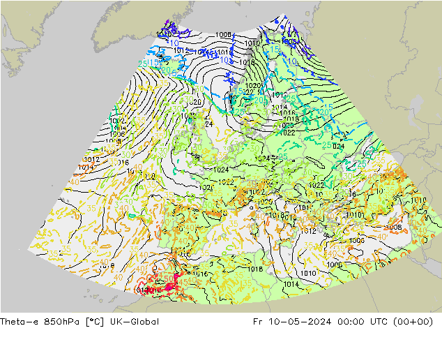 Theta-e 850hPa UK-Global  10.05.2024 00 UTC