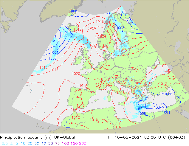 Precipitation accum. UK-Global Fr 10.05.2024 03 UTC
