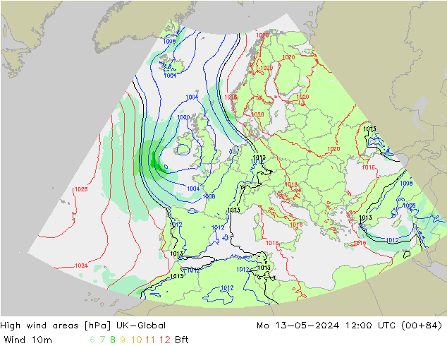 High wind areas UK-Global lun 13.05.2024 12 UTC