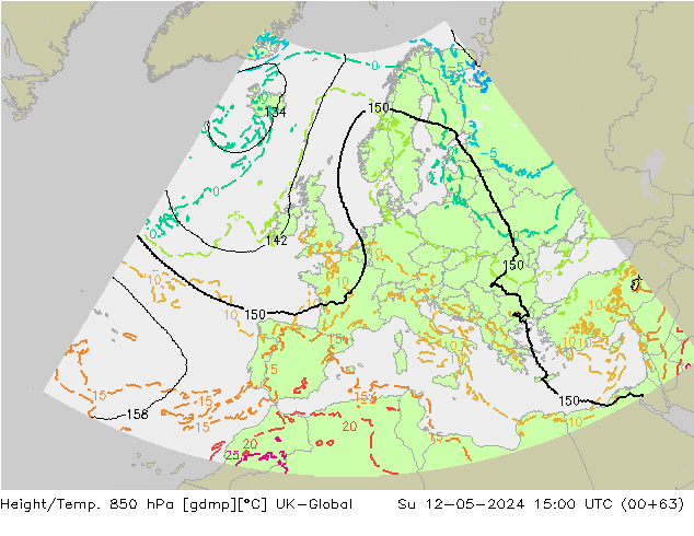 Height/Temp. 850 hPa UK-Global dom 12.05.2024 15 UTC