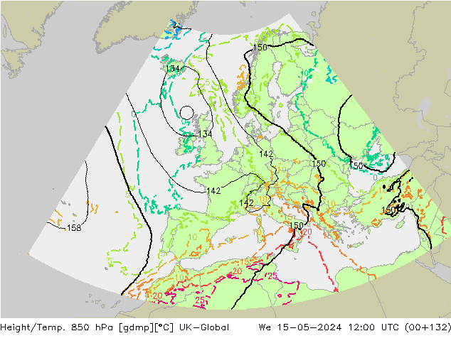 Yükseklik/Sıc. 850 hPa UK-Global Çar 15.05.2024 12 UTC