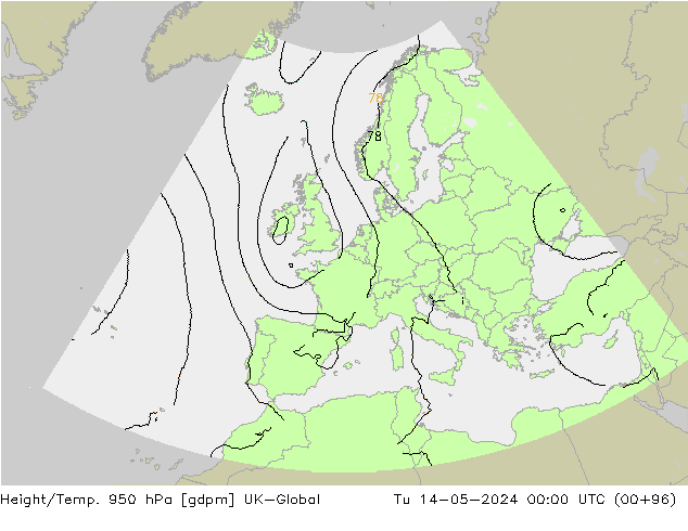 Height/Temp. 950 hPa UK-Global Di 14.05.2024 00 UTC