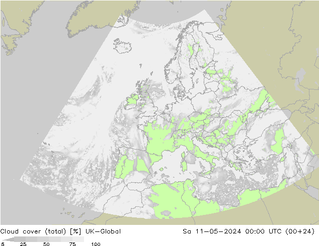Nuages (total) UK-Global sam 11.05.2024 00 UTC