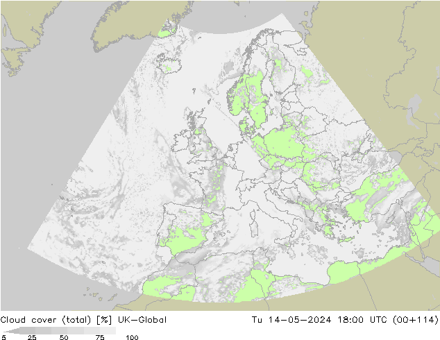zachmurzenie (suma) UK-Global wto. 14.05.2024 18 UTC