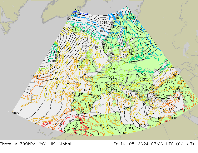 Theta-e 700hPa UK-Global Fr 10.05.2024 03 UTC