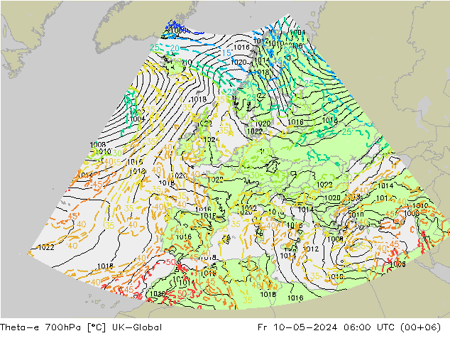 Theta-e 700hPa UK-Global Fr 10.05.2024 06 UTC