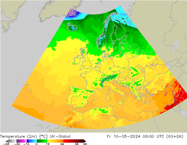 mapa temperatury (2m) UK-Global pt. 10.05.2024 06 UTC