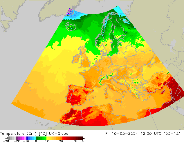 Temperaturkarte (2m) UK-Global Fr 10.05.2024 12 UTC