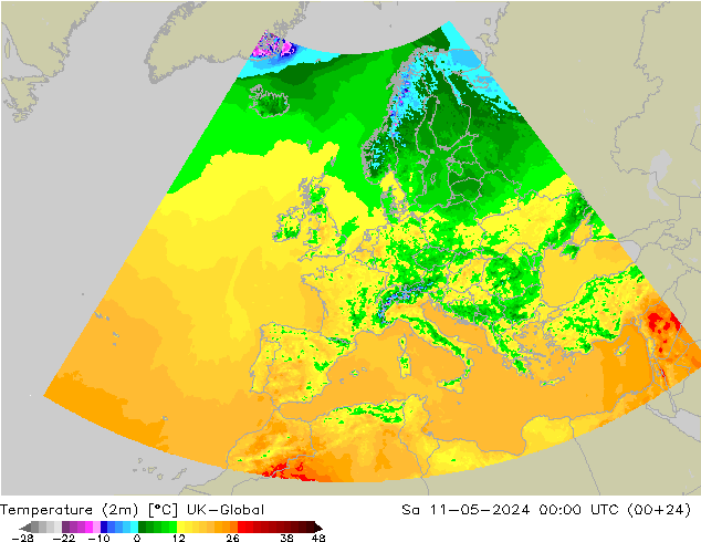 Temperatuurkaart (2m) UK-Global za 11.05.2024 00 UTC