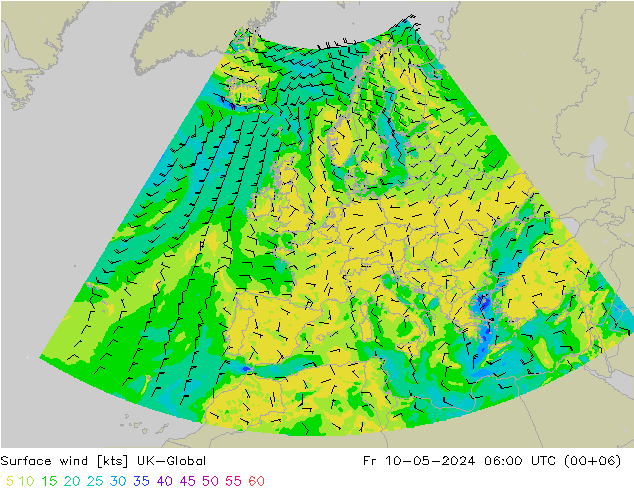 Surface wind UK-Global Pá 10.05.2024 06 UTC