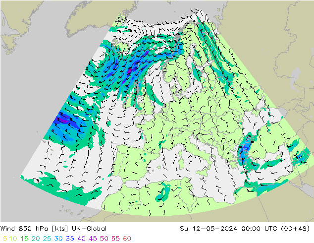 Rüzgar 850 hPa UK-Global Paz 12.05.2024 00 UTC