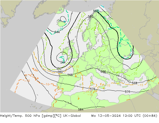 Height/Temp. 500 hPa UK-Global Mo 13.05.2024 12 UTC