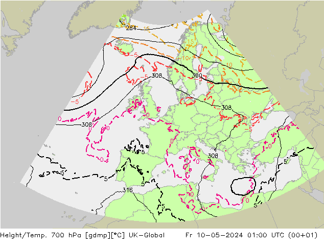 Hoogte/Temp. 700 hPa UK-Global vr 10.05.2024 01 UTC