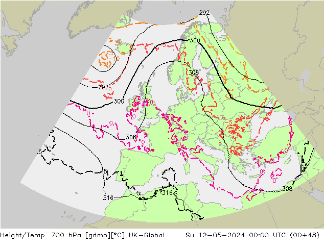 Yükseklik/Sıc. 700 hPa UK-Global Paz 12.05.2024 00 UTC