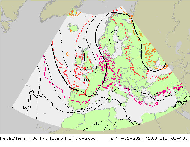 Height/Temp. 700 hPa UK-Global Di 14.05.2024 12 UTC