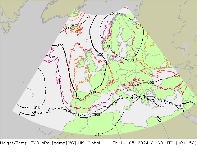 Yükseklik/Sıc. 700 hPa UK-Global Per 16.05.2024 06 UTC