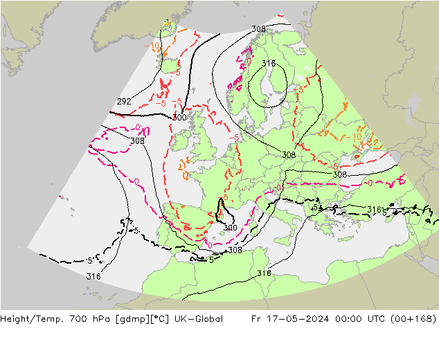 Height/Temp. 700 hPa UK-Global Fr 17.05.2024 00 UTC