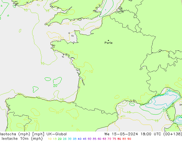 Isotachen (mph) UK-Global wo 15.05.2024 18 UTC
