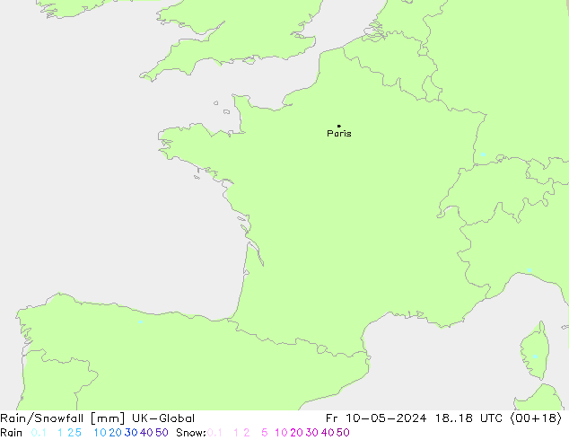 Rain/Snowfall UK-Global Fr 10.05.2024 18 UTC