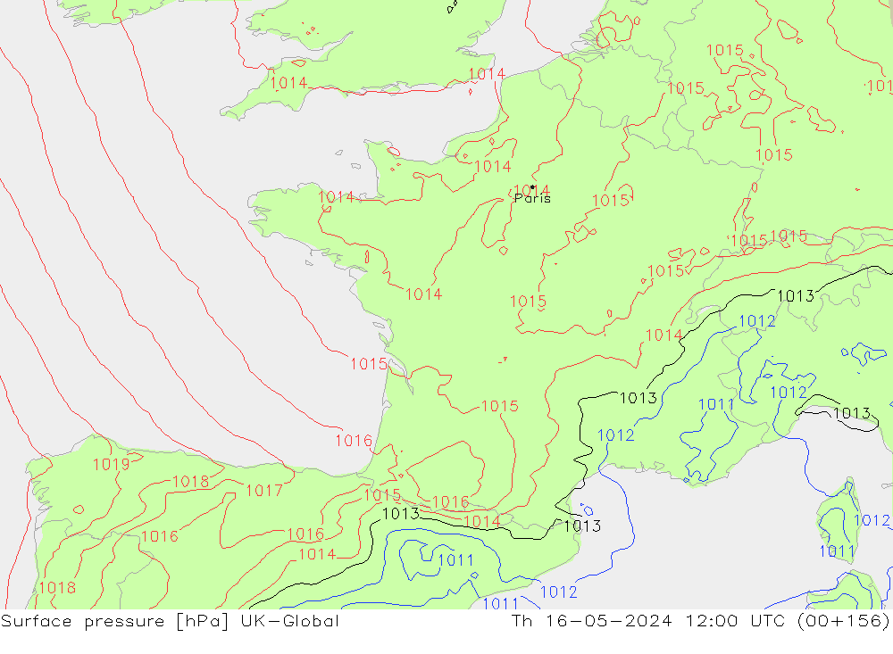 приземное давление UK-Global чт 16.05.2024 12 UTC