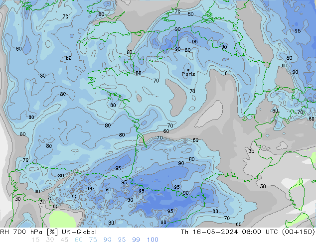 RH 700 hPa UK-Global Th 16.05.2024 06 UTC