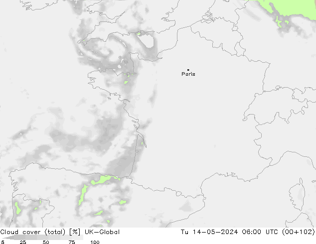 Nuages (total) UK-Global mar 14.05.2024 06 UTC