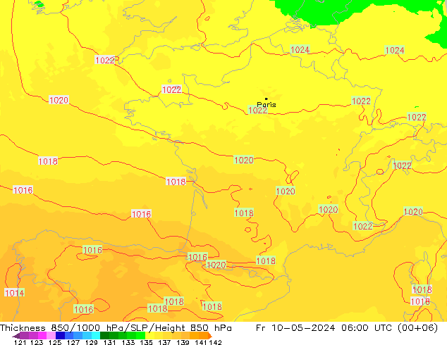 Schichtdicke 850-1000 hPa UK-Global Fr 10.05.2024 06 UTC
