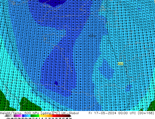 Yükseklik/Sıc. 500 hPa UK-Global Cu 17.05.2024 00 UTC