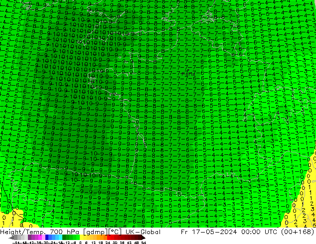 Height/Temp. 700 hPa UK-Global Fr 17.05.2024 00 UTC