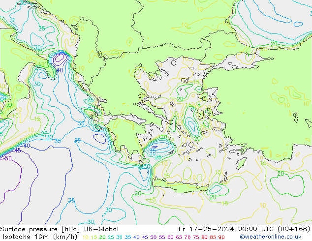 Isotachs (kph) UK-Global Fr 17.05.2024 00 UTC