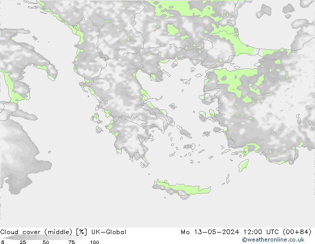 Cloud cover (middle) UK-Global Mo 13.05.2024 12 UTC