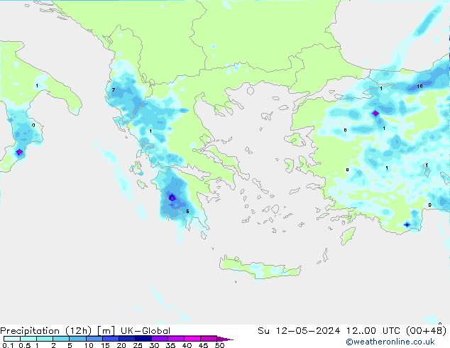 Precipitation (12h) UK-Global Ne 12.05.2024 00 UTC