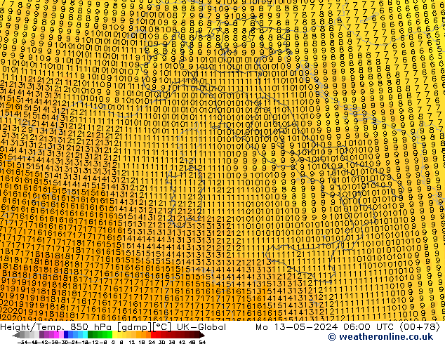 Géop./Temp. 850 hPa UK-Global lun 13.05.2024 06 UTC