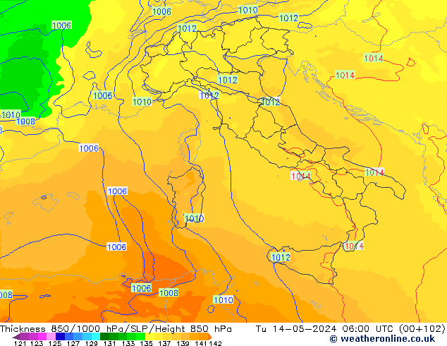 Thck 850-1000 hPa UK-Global Tu 14.05.2024 06 UTC