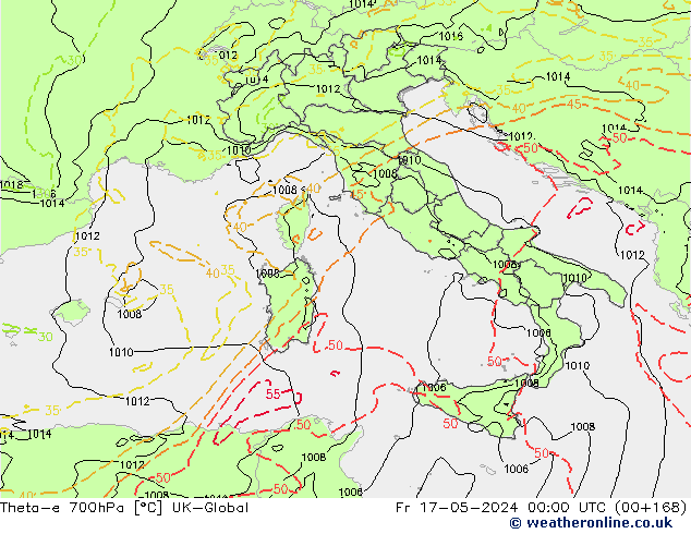 Theta-e 700hPa UK-Global Sex 17.05.2024 00 UTC