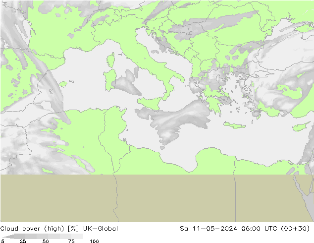 zachmurzenie (wysokie) UK-Global so. 11.05.2024 06 UTC