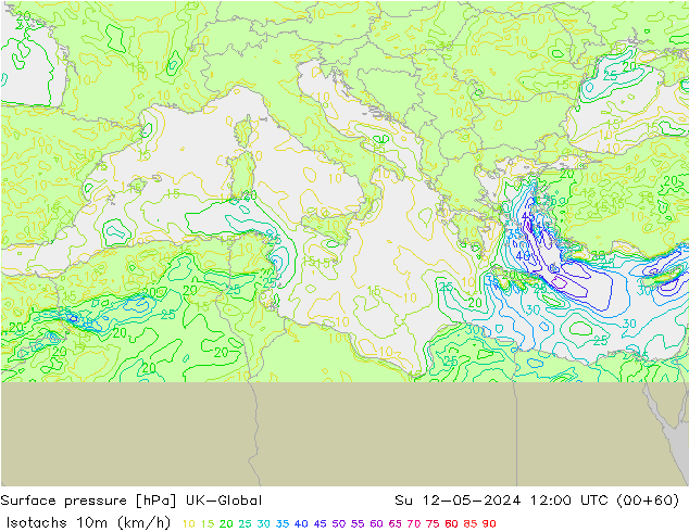 Izotacha (km/godz) UK-Global nie. 12.05.2024 12 UTC