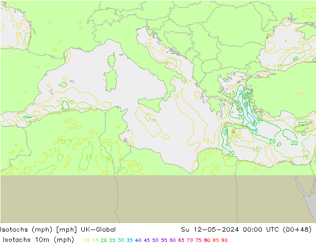 Isotachs (mph) UK-Global Su 12.05.2024 00 UTC
