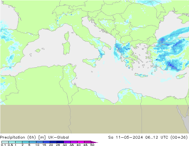 Precipitation (6h) UK-Global Sa 11.05.2024 12 UTC