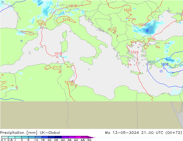 Precipitation UK-Global Mo 13.05.2024 00 UTC