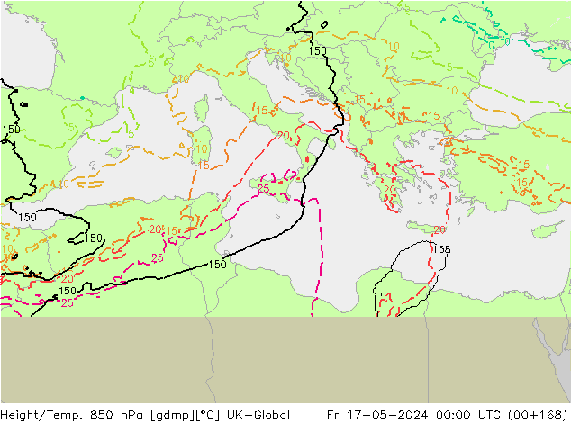 Hoogte/Temp. 850 hPa UK-Global vr 17.05.2024 00 UTC