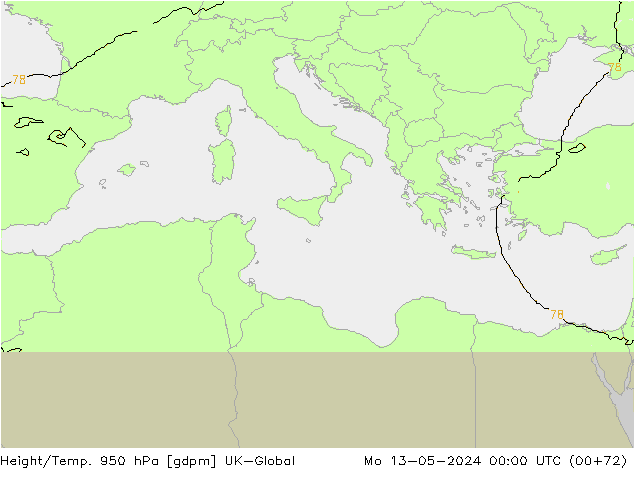 Geop./Temp. 950 hPa UK-Global lun 13.05.2024 00 UTC